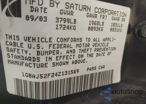 2004 Saturn Ion 2 from USA, damaged, VIN 1G8AJ52F24Z131569